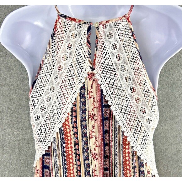 Altar'd State Women's M Sleeveless High Neck Dress‎ Lace Pink Blue Keyhole Boho - Picture 6 of 14